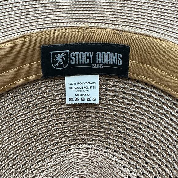 Stacy Adams Kingston Tan Polybraid Pinch-Front Wide Brim Fedora - Pre Owned - Picture 4 of 5